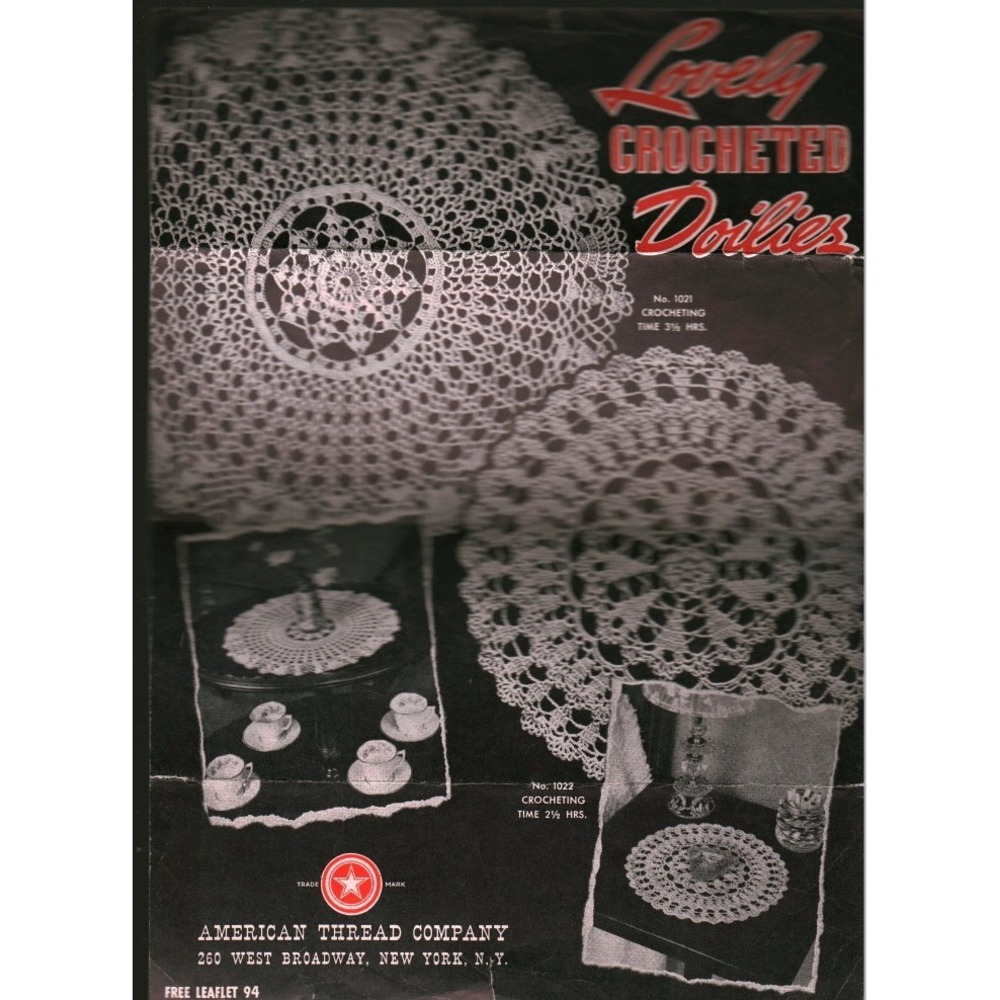 Vintage American Thread Co Crochet Pattern Leaflet 94 Lovely Crocheted Doilies
